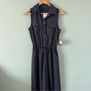 NWT Bebop Black Sleeveless Collared Jumpsuit One Piece S Drawstring Waist